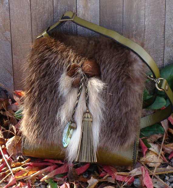 green fur bag