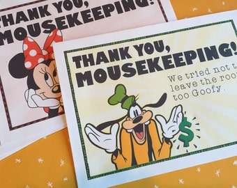 DIY Mousekeeping Envelopes { or 5x7 notes } DIY Mousekeeping Disney Vacation Tips Cards Notes Pockets Housekeeping uprint instant download