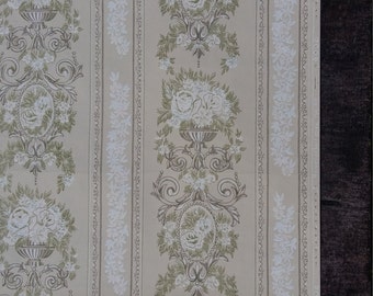 old wallpaper roll floral damask victorian style wall decor Soviet vintage ussr Russian design paper art crafts supplies scrapbooking