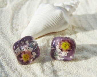 Lilac Square stud earrings Fused glass jewelry Earrings Jewelry Earrings Stud