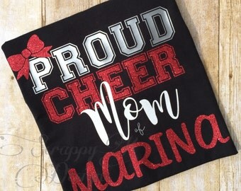Cheer Mom Shirt, Proud Cheer Mom Shirt, Cheerleading Mom T-Shirt, Glitter Cheer Shirt, Personalized Cheer Shirts, Sports Mom T-shirt