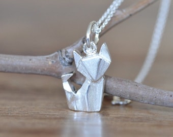 Origami Fox Necklace in Sterling Silver, Fox Necklace, Silver Fox Necklace, Origami Fox Charm Pendant, Fox Jewelry, Jamber Jewels Original