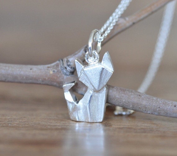 Collier de renard en origami en argent Sterling 925, or Fox collier, collier de