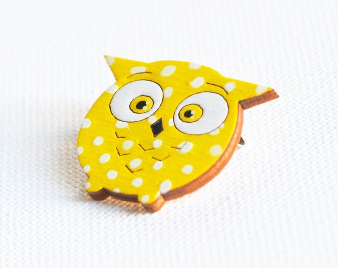 Owl // Wooden brooch is covered with ECO paint // Laser Cut // 2016 Best Trends // Fresh Gifts // Polca Dots