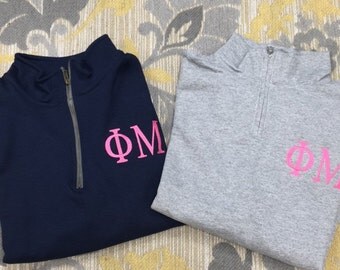 Custom Phi Mu 1/4 Zip Pullover Sweatshirt in Your Color Choices