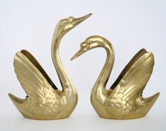 A Pair Of Brass Swan Bookend, Vintage Decorative Home Deco Tableware