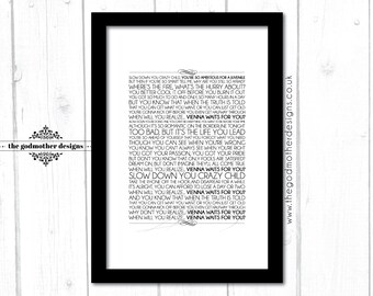 Vienna, Billy Joel - Typography - Lyrics - PRINT