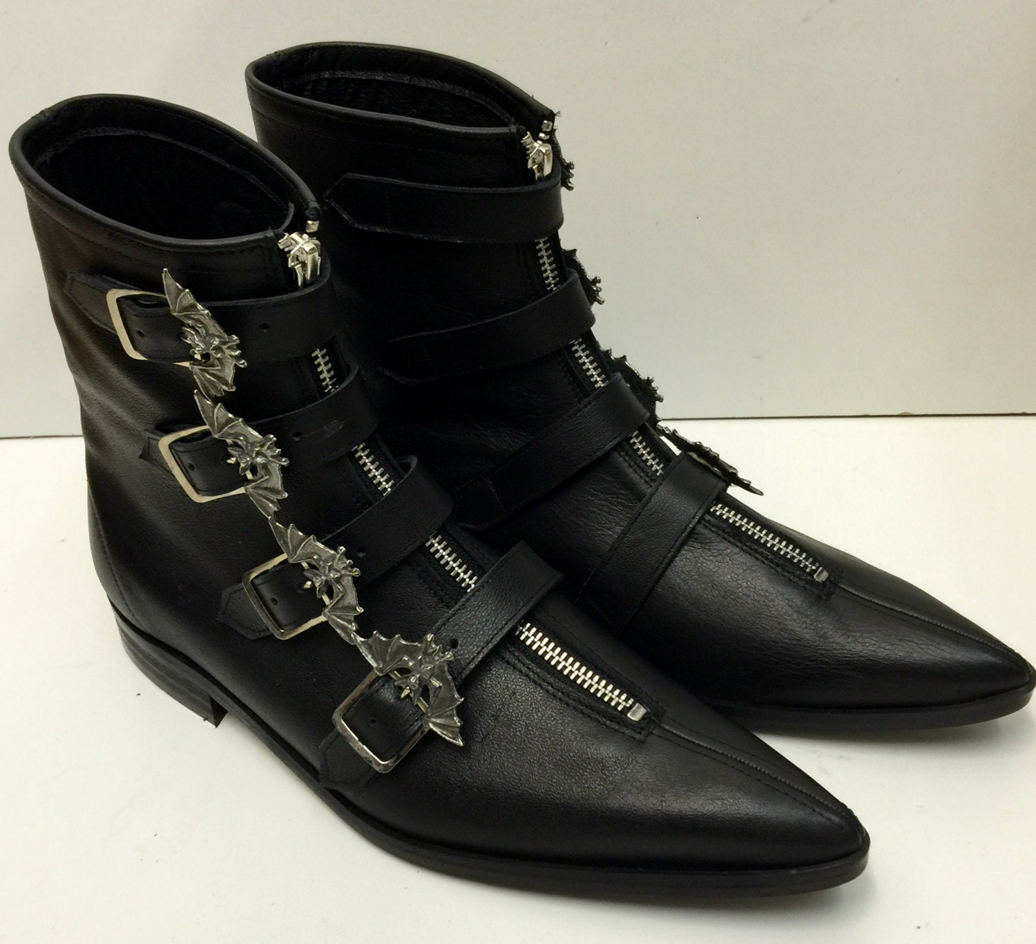 4 Bat Winklepicker Boots in Black Leather