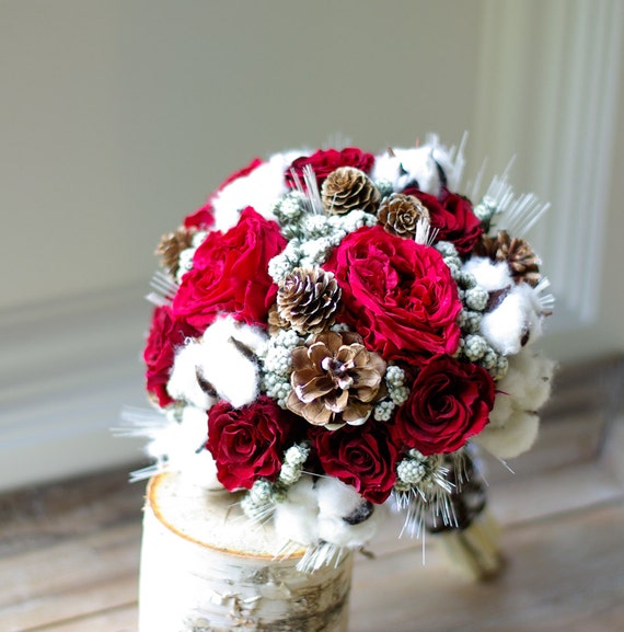 Wed in Winter dried flower bouquet, preserved red roses