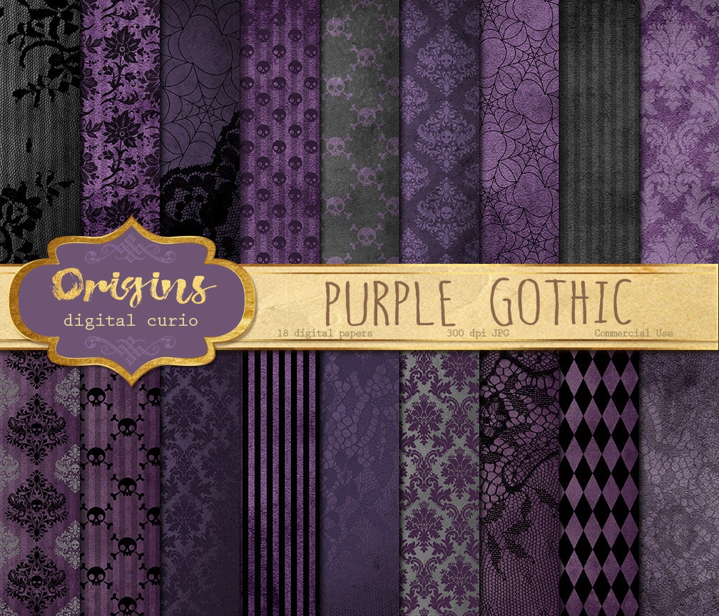 Purple Gothic digital paper skull damask Halloween scrapbook