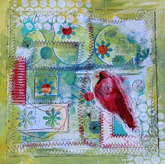 Whimsical Bird Art Collage Mixed Media by colorplaybynaomi on Etsy