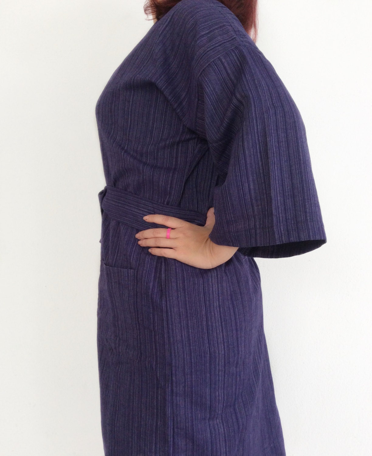 Kimono Robe Purple Cotton Robe Turkish Towel Long Robe