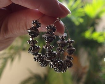 Bali earrings sterling silver hoop earrings chunky silver earrings Oxidized Sterling Silver earrings boho Hoop Earrings filigree