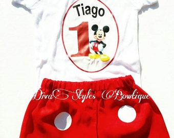 Mickey Mouse Birthday Set, Mickey Mouse Birthday Outfit, Mickey Birthday Shirt, Mickey Shorts, First birthday Outfit, First Birthday Set