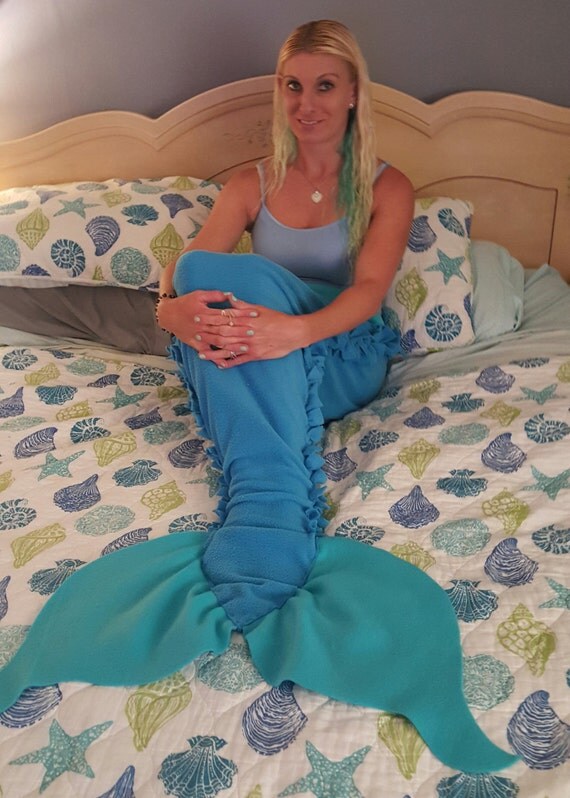 tied fleece mermaid tail blanket