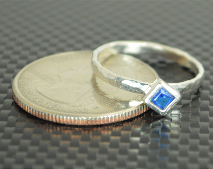 Square Blue Zircon Ring, Blue Zircon Solitaire, Blue Zircon Silver Ring, December Birthstone, Square Stone Mothers Ring, Square Stone Ring