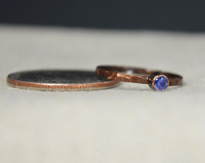 Bronze Copper Sapphire, Classic Size, Stackable Rings, Mothers Ring, September Birthstone, Copper Jewelry, Solitiare, Pure Copper, Band