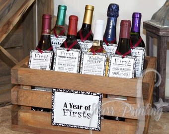 Bridal Shower Wine Crate Gift Set with 8 tags and shower card (wine not included) Wedding Milestones