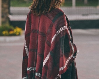 Nobleman - poncho, plaid poncho, womens poncho, womens cape, womens wrap, boho poncho, womens poncho, bohemian poncho,
