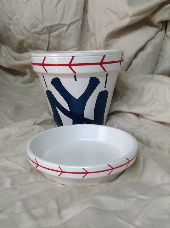 Red White and Blue Hand Painted New York Yankees Flower Pot.