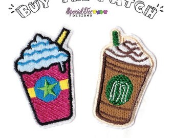 Drink, Coffee, Latte, Smoothie, Patch, Set, Applique, Iron, on,sewn,DIY, starbucks, imitation, for, hoodies, shirts, crafts, Embroidered