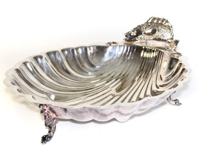 Storewide 25% Off SALE Vintage Oversized Silver Plate Clam Shell Shaped Footed Serving Bowl Featuring LARGE Scalloped Design