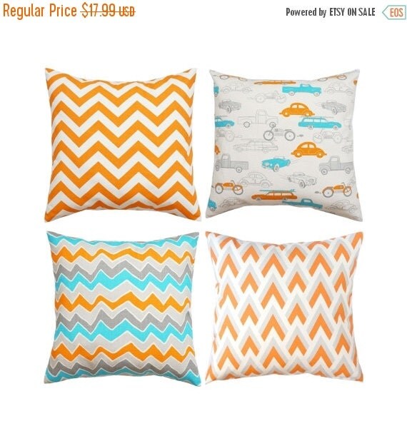 Sale Orange Blue Pillow Cover Blue Pillows Kids Nursery Pillow
