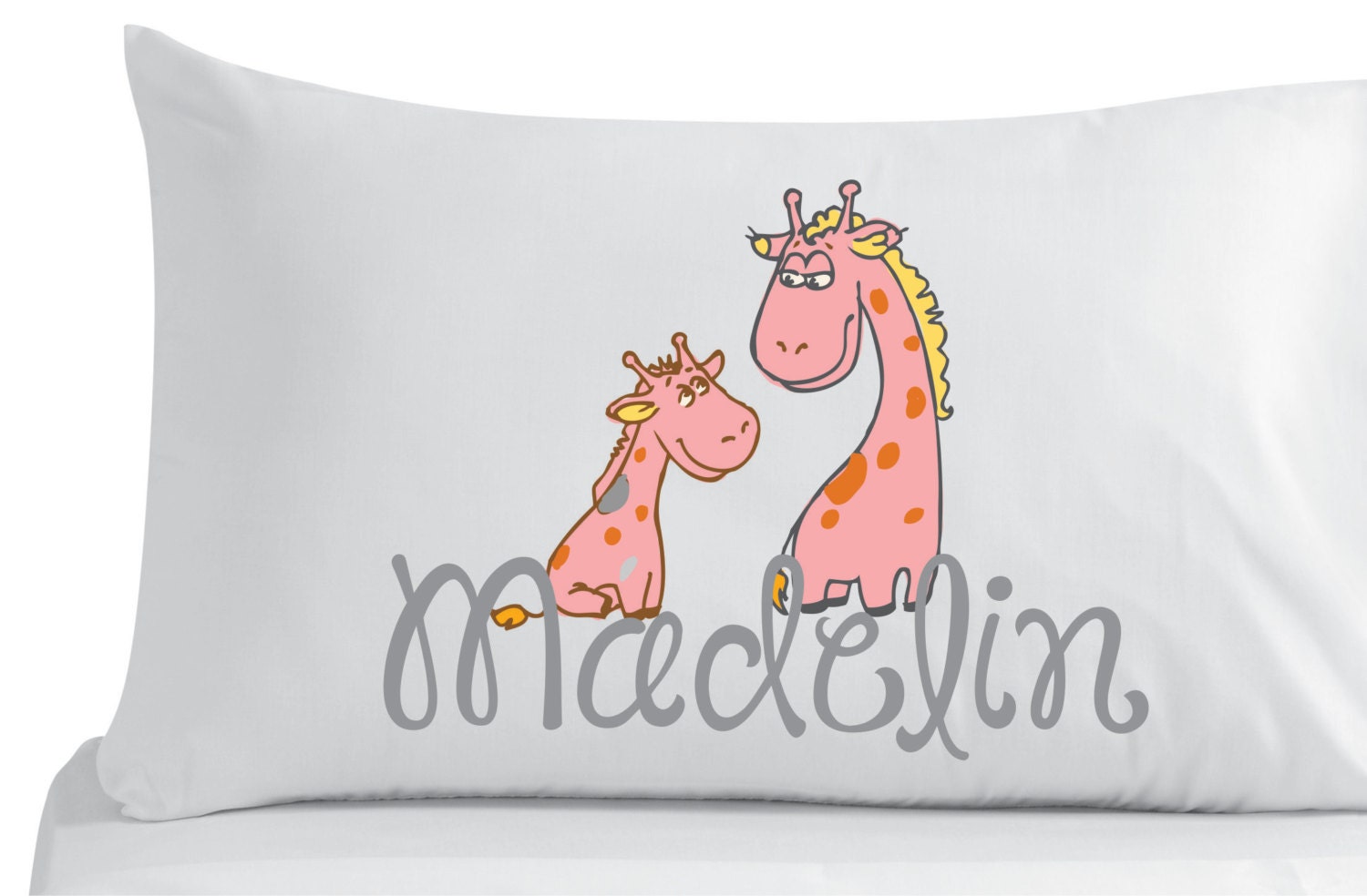 Personalized pillow case cute little giraffes bedroom