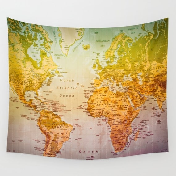 World Map World Map Tapestry Colorful World Map World