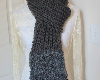 Chunky Knit Scarf, Hand Knit Scarf, Ribbed Scarf, Grey Scarf, Boucle Scarf, Ribbed Knit Scarf, Chunky Ribbed Scarf, Gifts for Her