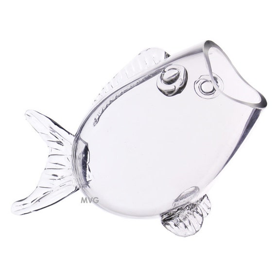 Fish Shaped Glass Bowl with Thick Glass Opening. H7.5 inches.