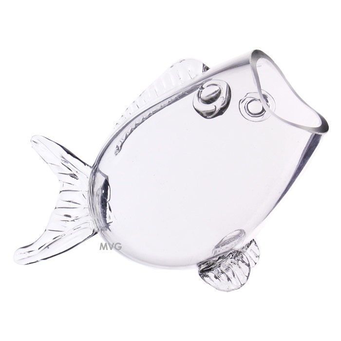 Fish Shaped Glass Bowl with Thick Glass Opening. H7.5 inches.