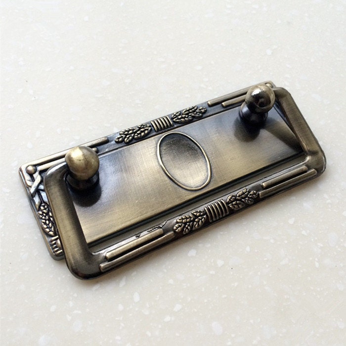 Vintage Bronze Drop Ring Square Pulls Handles / Handle