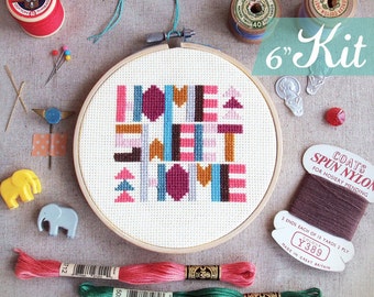 Best housewarming gift ideas cross Stitch KITs Home cross stitch sampler geometric cross stitch Funny DIY KITs - Geometric Home Sweet Home