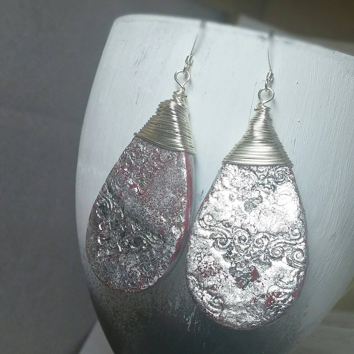 Silver drops Polymer clay jewelry Polymer clay earrings