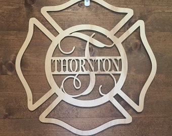 24" Wood Maltese Cross Firefighter Fireman Monogram Laser Cutout Shape Unfinished