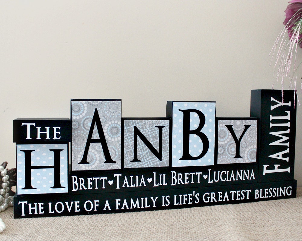 Family Name Decor Wooden Name Blocks Parents Anniversary
