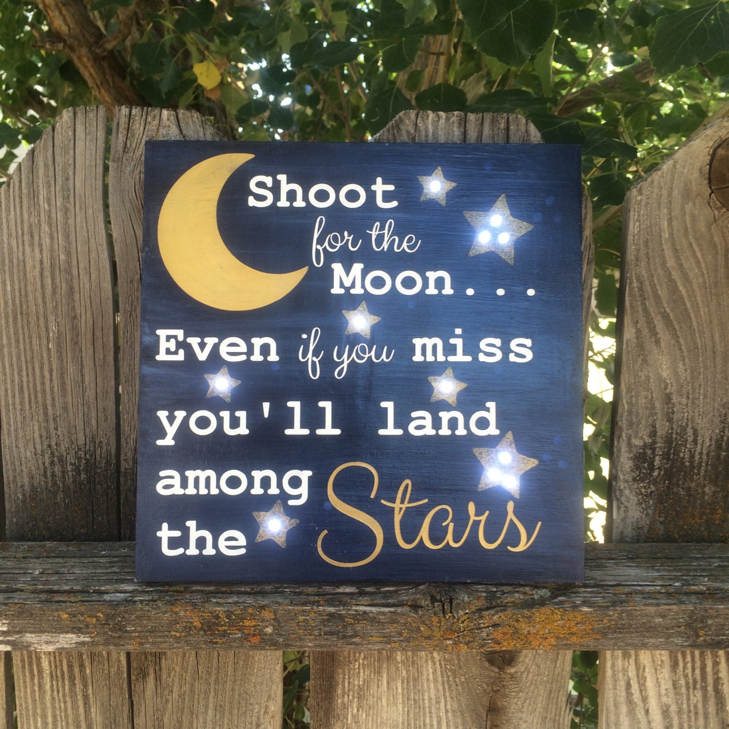 Nursery wall art Shoot for the moon Twinkle Lights LED