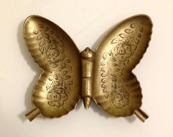 Vintage Large Brass Butterfly Trinket Bowl Ashtray