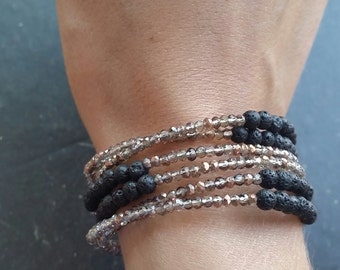 Essential Oil Lava Diffuser Bracelet in Rose Gold glass seed beads * Boho --- Aromatherapy Jewelry Memory Wire Bracelet