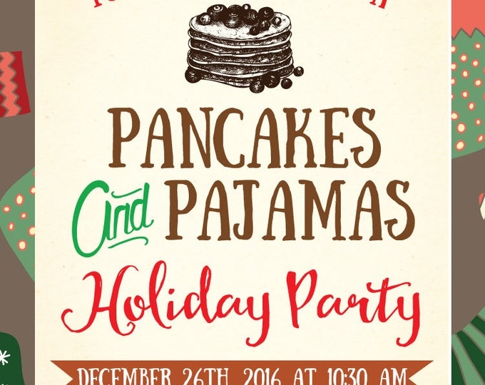Christmas Invitation, Pancakes and Pajamas Invitation, Christmas Party. Christmas breakfast invite PRINTABLE, Holiday Invite