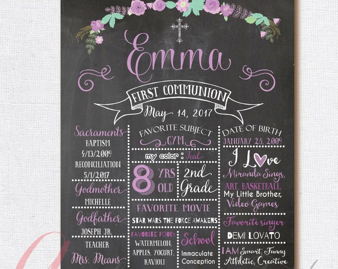 Chalkboard poster. First Communion Poster. Baptism poster. First Communion Chalkboard Poster. First Holy Communion. Baptism Chalkboard.