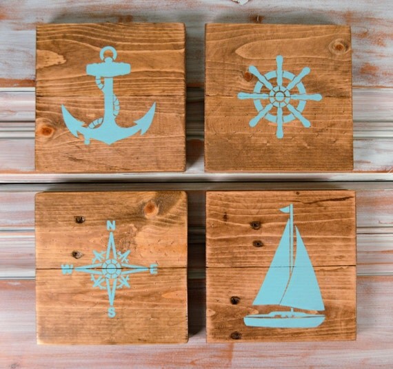 Set of 4 Handmade Reclaimed Wood Nautical signnurserywall