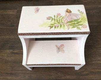 girls pink flower fairy step stool