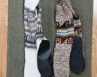 Alpaca fur leather bottom slipper socks-alpaca socks-leather slippers-fur slippers-alpaca slippers