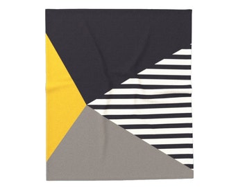 Geometric black white and yellow throw blanket geometric throw blanket Geometric blanket stripes blanket stripes throw blanket