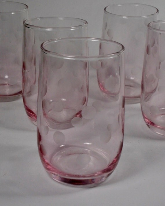Items similar to Etched Polka Dot Pink Juice Glasses Set of Five (5) on