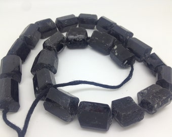 1/2 Strand RARE Awesome Jet Black Tourmaline Beads, Barrel Shaped