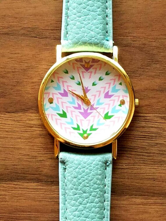 VACATION SALE Teal Trendy aztec printed watch with by MikaLush