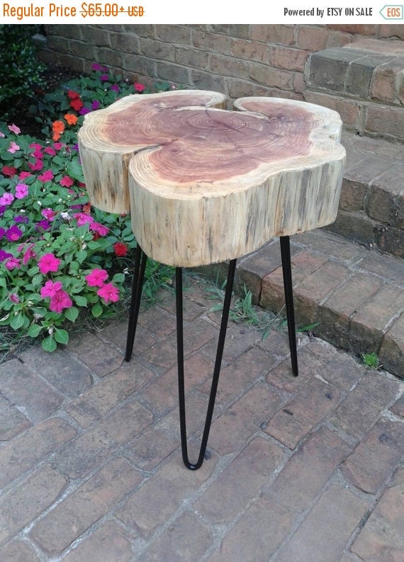 Thick Red Cedar Cookie Live Edge Table on black hairpin legs